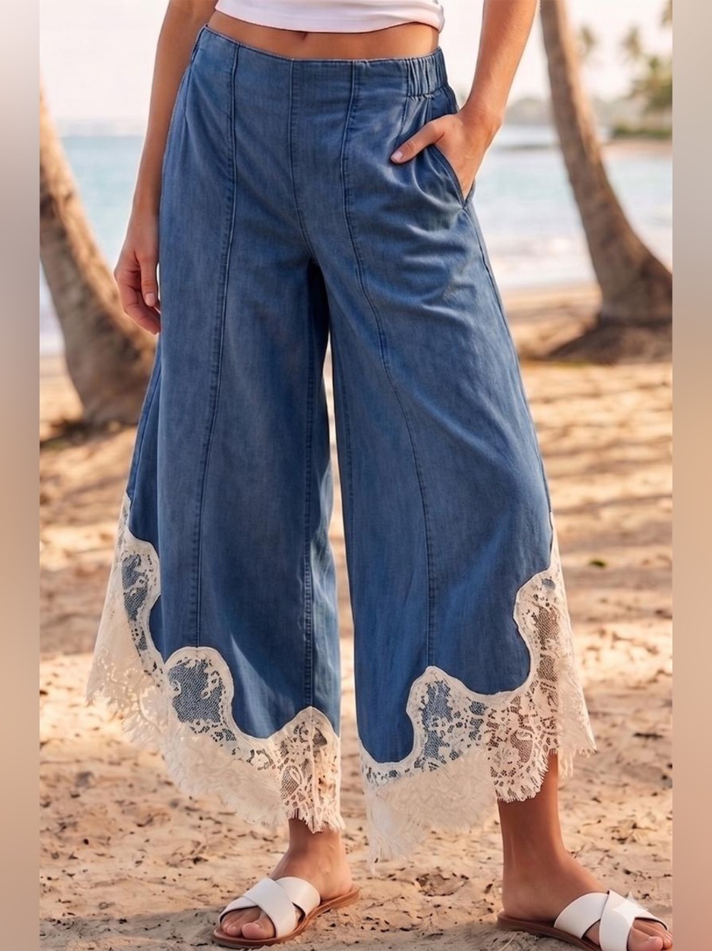 428 ❤️ LOVLOV LACE TULIP WASHED DENIM
RELAXED FIT JEANS - Picture 1 of 1